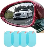 Car Rear View Mirror Waterproof Protective Film Anti Glare Anti Fog Rainproof Film 4 Pack HD Nano Anti-Scratch Rain-Proof Anti Water Mist Film