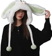 DILINBAO Cute Cartoon Long Ears Bunny Fuzzy Beanie Hat Women Plush Rabbit Ears Hat Faux Fur Skull Cap Y2K Winter Hat 2025 White