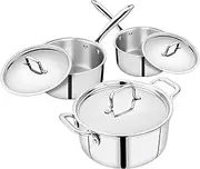 STANDHAFT Professional 3-ply Stainless Steel Cookware Set of 6 | Induction and Oven Compatible | Riveted Handles