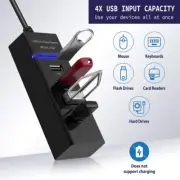 Black 4-Port Powered USB 3.0 Data Hub with 2 ft Extended Cable 5Gbps
