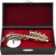 Baxnore Miniature Alto Saxophone Model, Miniature Copper Saxophone Model with Stand Case, Mini Saxophone Replica, Instrument Model Ornaments for Home Desk