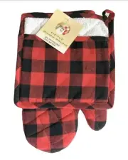 Buffalo Check Potholder Oven Mitt Set 2-Piece Country Red Black Heavyweight