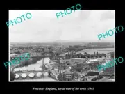 OLD LARGE HISTORIC PHOTO WORCESTER ENGLAND, AERIAL VIEW OF THE TOWN c1965