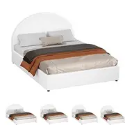 ALFORDSON Bed Frame with Gas Lift Storage, Queen Size Bed Base with Padded Headboard, Howell Mattress Foundation for Bedroom, Apartment, Living Room and Office, White PU Leather