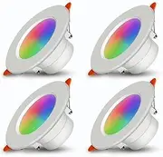 4Pcs 10W Smart Bluetooth RGB CCT LED Downlight Dimmable, Works with Google Home & Alexa, Perfect for Smart Home Automation