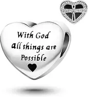 [SBI Jewelry] Cross Bible Heart Charm for Bracelets God Possible Charm Compatible with Pandora Charm Bracelet Women Girls Wife Girlfriend Mum Daughter Best Friends Sister Anniversary Birthday, Leather Metal Cubic Zirconia Copper, No Gemstone