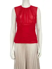 Red Tulle Ruched Sleeveless Top