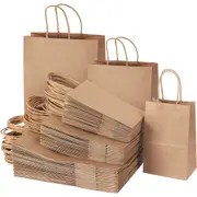 50PCS Brown Paper Bags with Handles Gift Bags Kraft Paper Grocery Bags Bulk 15x8x21cm