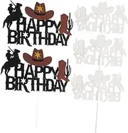 ULTECHNOVO 5pcs Western Cowboy Theme Cake Toppers Fun Cupcake Picks for Birthday Parties Showers and Celebrations Decorations for Western Party Supplies