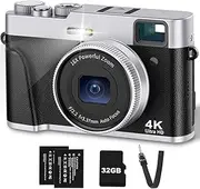 4K Digital Camera with Viewfinder & Flash, Autofocus 48MP Cameras for Photography Vlogging Compact Travel Camera for Adults Teens with Classic Dial, Time Lapse, Selfie, 16X Zoom, 32GB SD Card