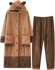 [Generic] Capybara Onesie Pajamas, Warm Flannel Capybara One-Piece Pajamas Wearable Capybara Costume for Adult, Cute Animal Jumpsuit Comfortable Sleepwear