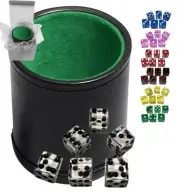 Black PU Leather Green Felt Lined Cup + (6) Solid Transparent Dice (Gift Boxed)