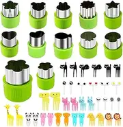 48 Pcs Vegetable Fruit Cutter Shapes Set,BetterJonny 12pcs Stainless Steel Mini Cookie Cutters with 36pcs Cartoon Animals Food Picks and Forks for Kids Baking and Cookie Cutter（Random Color）