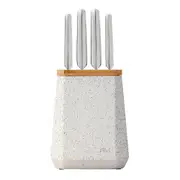 Furi Stone Knife Block Set Black and White Terazzo 5 Piece