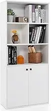 Giantex 5-Tier Bookcase with Double Doors, 155 cm Tall Bookshelf with Open Cubes & Adjustable Shelf, Modern Display Cabinet, Freestanding Storage Organizer for Living Room, Office