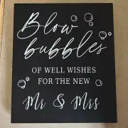 Wood Black BLOW BUBBLES of WELL WISHES for the NEW MR & MRS Wedding Sign NEW