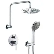 WELS Chrome 2in1 Shower Head High Rise Gooseneck Arm 5 Function Handheld Mixer Set