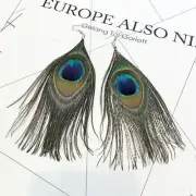 Boho Natural Delicate Peacock Festival Feather Dangle Drop Hook Earrings A0105