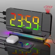 180 ° Rotation RGB Colorful Night Light Radio Projection Clock Projection Digital Alarm Clock With Night Light 2 USB Out