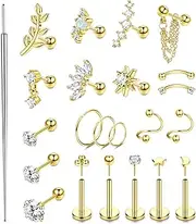 [ORAZIO] 16 Gauge Cartilage Earrings for Women Men-Hypoallergenic Surgical Stainless Steel Tragus Earring Threadless Flat Back Earrings Push in Nose Studs Rook Daith Conch Tragus Helix Piercing Jewelry