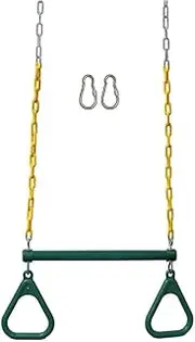 Gym Rings Trapeze Swing Bar 16'', Heavy Duty Chain Swing Set Accessories with Locking Carabiners, 47'' Swing Chains, Monkey Bars for Backyard, Playground, Playroom