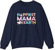 [Generic] Happiest Mama On Earth Retro Vintage Happy Mother's Day Mom Sweatshirt for Adults Crew Neck Long Sleeve Pullover