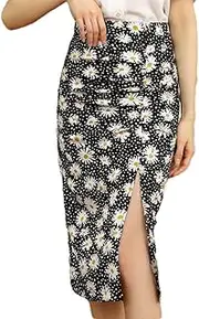 [ERTYUIO] Women's Tennis Skorts Black and White Floral Bag Hip Skirt High Waist Slimming Mid-Length Elegant Ol Chiffon Skirt