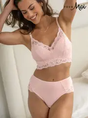 Pour Moi Pink Love To Lounge Lace and Modal Rib Midi Knickers (W30616) | $42