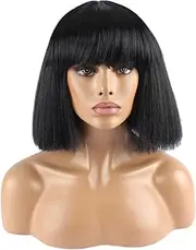 (Black) - Generic Fashion Wig Women's Short Bob Kinky Straight Full Bangs Synthetic Hairpieces Black