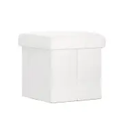 Ottoman Storage Foot Stool Square Teddy Fabric White