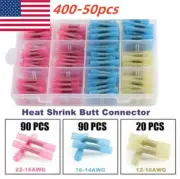 400-50PCS Heat Shrink butt Splice Crimp Wire Connectors Terminal Kit Waterproof