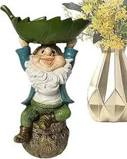 Bird Feeder Bath Tray, Resin Leaf Birdbath Water Bowl, Decorative Gnome Statue, Sturdy Build, Feeder for Patio Deck Garden Outside House Lawn Decor, Green, 10.5x17cm