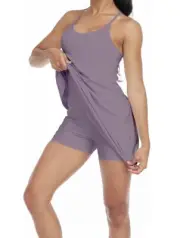 Beierli Women’s Tennis Golf Dress Built-in Shorts Padded Bra Romper Medium /Plum