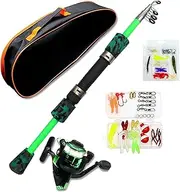 [ReelFin] Spinning Fishing Pole Kids –Telescopic Fishing Rod & Reel Combo, Tackle Box, Carry Bag for Boys and Girls with Full Kits Hooks Lure Case for Youth Fishing and Beginner
