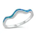 Squiggle Ring Genuie Sterling Silver 925 Lab Blue Opal Face Height 3 mm Size 10