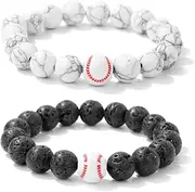 [DAIJES] 2pcs10mm volcanic stone basketball football couple set bracelet natural stone elastic rope retro