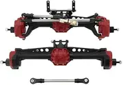 1/10 Front and Rear Axle Set For Axial S&CX10 S&CX10 II 1/10 RC Crawler Car Upgrade Pasrts Nylon Portal Axles Fr&on&t Rear Axle with Steel Gears Metal Bearings Aluminum Front & Rear Portal Axles(Red a