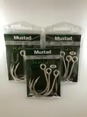 3x Packets Mustad 10121NPDT Kaiju In-Line Single Fishing Hooks 7x Strong Hook