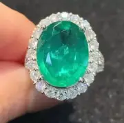 2.35 Ct Oval Natural Emerald Engagement Diamond Ring 14K solid white gold