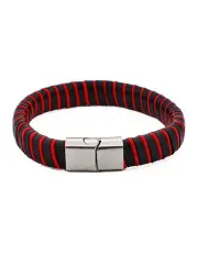 [Cudworth] Leather Bracelet with Stainless Steel Clasp in Black/Red