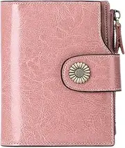 [SENDEFN] Women's Genuine Leather Bifold Compact RFID Blocking Purse Women's Purse with 16 Card Slots and 1 Zip Compartment