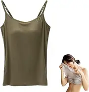 Medicle 2 in 1 Women's Basic Seamless Camisole Solid Color Spaghetti Straps Slim Fit Cotton Adjustable Spaghetti Straps Tank Top for Everyday Casual Wear, Tank Top with Built-in Bra Green