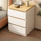 Bedside Table Bedroom Nordic Warm White & Oak Wood Grain 3 Drawers Modern 3D-47