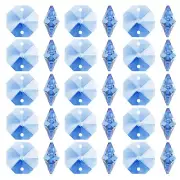 K9 Crystal Octagon Beads 2 Holes 100 Pack 14mm Chandelier Prisms, Light Blue