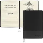 Toplive Eco A5 Notebook with Lined Pages,Ribbon, Date Marks and Paper Pocket, Medium Hardback Journal, Note, sustainably sourced paper -Black