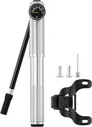 JULAI Mini Bike Pump with Gauge, Portable Frame Pump - Shock Pump for Fork and Rear Suspension - Fits Presta & Schrader Valves - Lightweight for Road Mountain & BMX Bikes - High Pressure 300 PSI