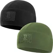 [Temple Tape] Tactical Beanie Hat - Front & Back Patch Panel - Multi Season Military Hats for Men - Mens Patch Army Beanies