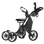 CaddyTek CaddyCruiser ONE Pro One-Click Folding 4-Wheel Golf Push Cart - Black + Removable Seat