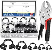 Glarks 57pcs 6.1-26.1mm Heavy Duty Black Double Gripping Nylon Hose Clamp Set, 5 Sizes Adjustable Speedy Double Snap Grip Hose Clamp with Locking Pliers, Plastic Snap Ratcheting Clamp Kit for Plumbing