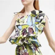 Tanya Taylor Claudette Ruffle Peplum Top Size 4, Zest Multi, NEW NWT Retail $395